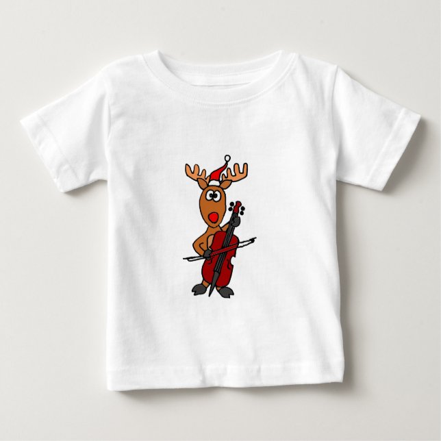 Camiseta Para Bebê Rena engraçada que joga o Natal do violoncelo (Frente)