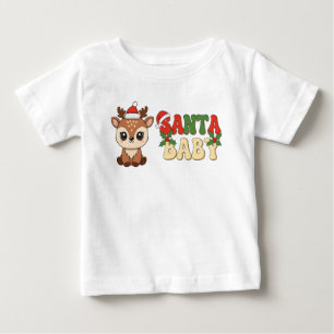 Camiseta Para Bebê Rena Santa Bebê