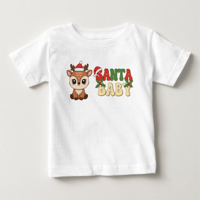 Camiseta Para Bebê Rena Santa Bebê (Frente)