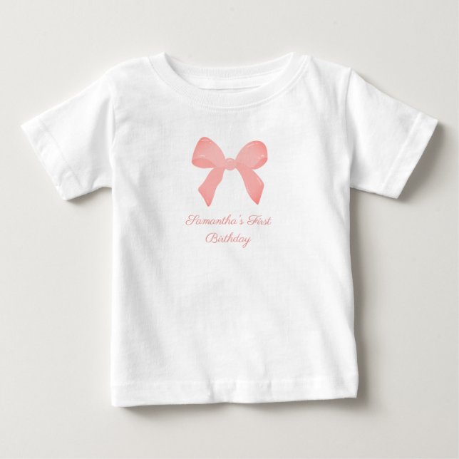 Camiseta Para Bebê Renda cor-de-rosa laço rosa aniversário (Frente)