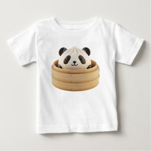 Camiseta Para Bebê Render de Bao Bun no formato de Panda no Vapor