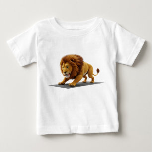 Camiseta Para Bebê Renderização 3D Caprichosa de um Leão Fazendo Yoga