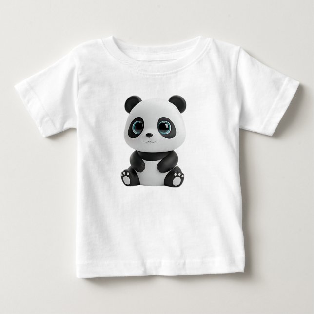 Camiseta Para Bebê Renderização de Brinquedo de Panda Bebê Fofo e Mac (Frente)