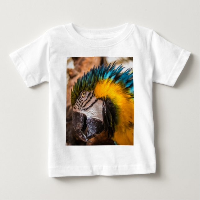 Camiseta Para Bebê Retrato de arara azul e amarela (Frente)