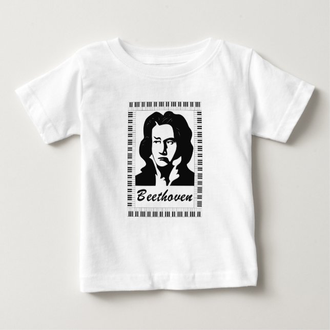 Camiseta Para Bebê retrato de beethoven com quadro-chave de piano (Frente)