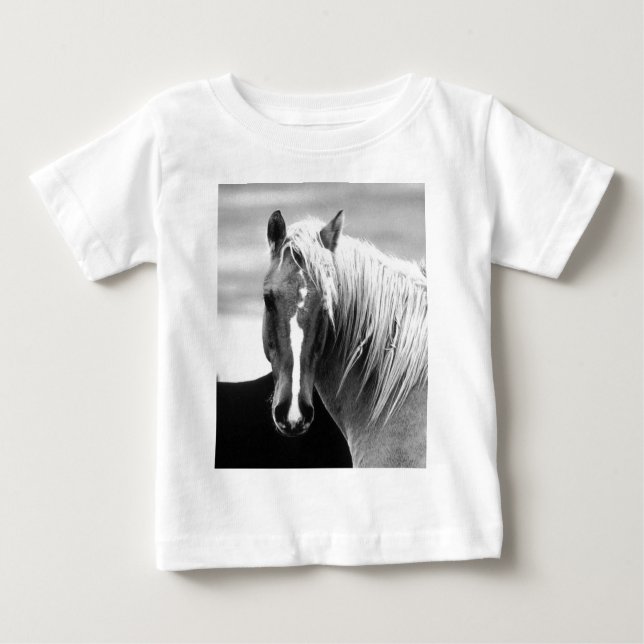 Camiseta Para Bebê Retrato de Cavalo BW (Frente)