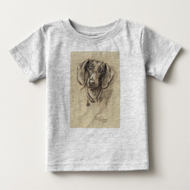 Camiseta Para Bebê Retrato de Dachshund (Frente)