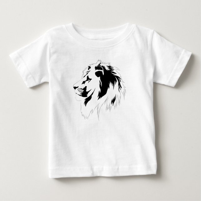 Camiseta Para Bebê Retrato de leão (preto) (Frente)