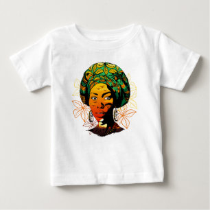 Camiseta Para Bebê Retrato de Mulher Africana com Pôr do Sol