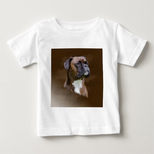 Camiseta Para Bebê Retrato de pintura a óleo de cachorro boxer (Frente)