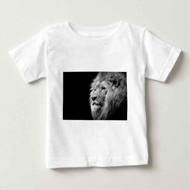 Camiseta Para Bebê Retrato Leão Branco Negro - Fotografia Animal (Frente)