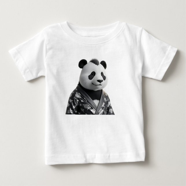 Camiseta Para Bebê Retrato sofisticado de panda em moda 3D (Frente)