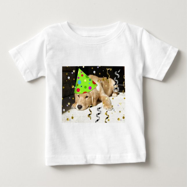 Camiseta Para Bebê Retriever de Ouros de animais festas de aniversári (Frente)