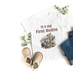 Camiseta Para Bebê Retro 1º Primeiro Rodeio Ocidental Cacto Aniversár