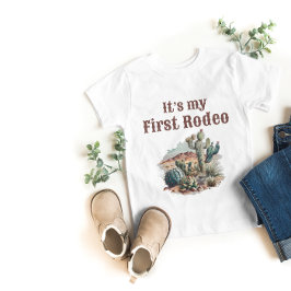 Camiseta Para Bebê Retro 1º Primeiro Rodeio Ocidental Cacto Aniversár