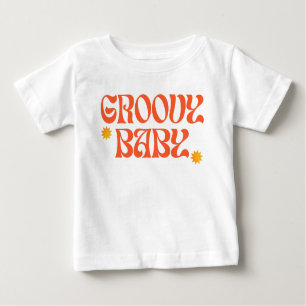 Camiseta Para Bebê Retro 70s Mostarda Laranja Hippie Groovy Baby