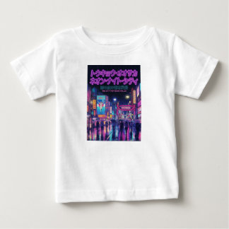 Camiseta Para Bebê Retro 90s City Pop Night: Neon Tokyo & Osaka Rain