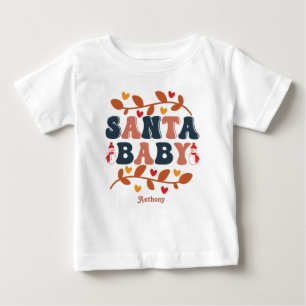 Camiseta Para Bebê Retro Férias Santa Baby Personalizado
