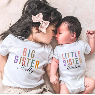 Camiseta Para Bebê Retrô Fofo Irmã Mais Velha Combinando