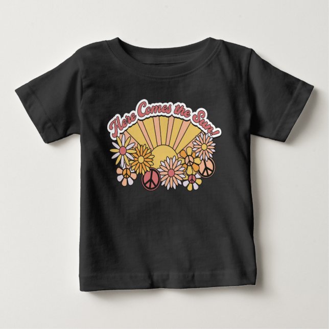 Camiseta Para Bebê Retro Groovy | Aqui vem o gráfico da vindima solar (Frente)