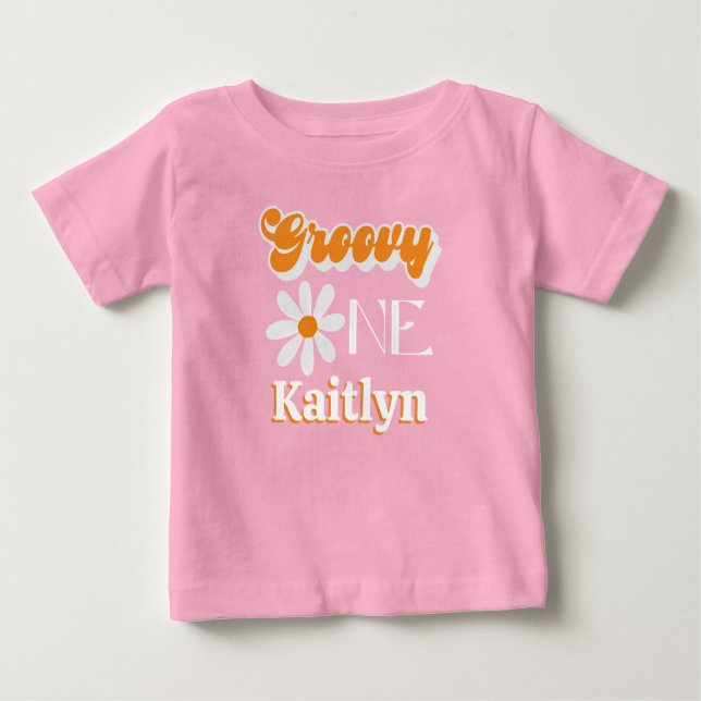 Camiseta Para Bebê Retro Groovy Primeiro Aniversário de uma Menina (Frente)