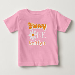 Camiseta Para Bebê Retro Groovy Um Aniversário de 1 Ano Meninas
