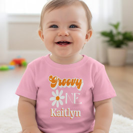 Camiseta Para Bebê Retro Groovy Um Aniversário de 1 Ano Meninas