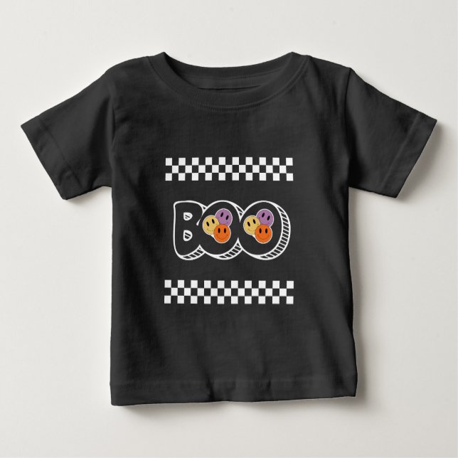 Camiseta Para Bebê Retro Halloween Boo Cute Unisex (Frente)
