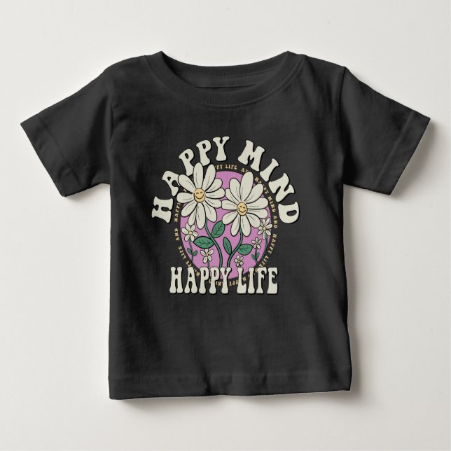 Camiseta Para Bebê Retro Happy Miney Happy Life (Frente)