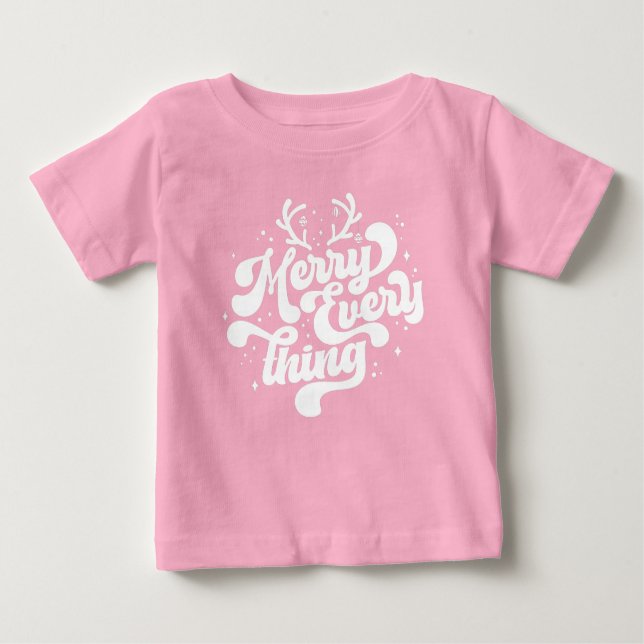 Camiseta Para Bebê Retro Red White Feliz tudo Feliz Natal (Frente)