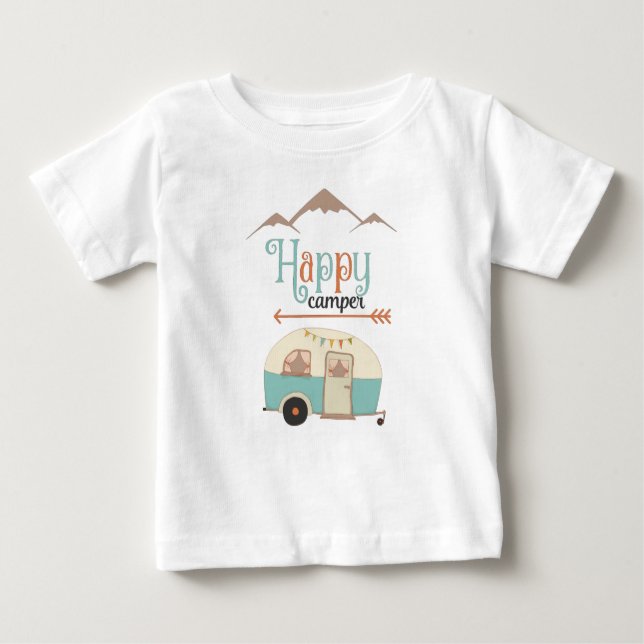 Camiseta Para Bebê Retro RV de Camper Cute Feliz (Frente)