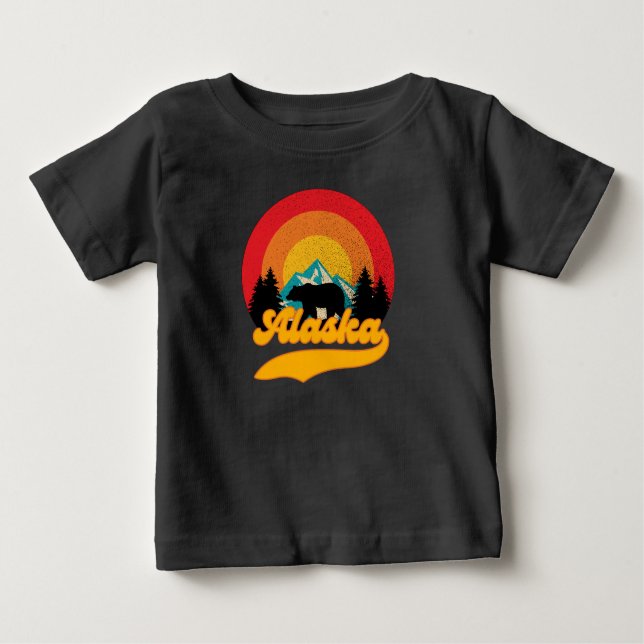 Camiseta Para Bebê Retro Sunset Alaska Juneau Bear Mountain Wild AK (Frente)