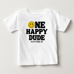 Camiseta Para Bebê Retro Um Cara Feliz Sorriso Rosto Menino 1º Aniver