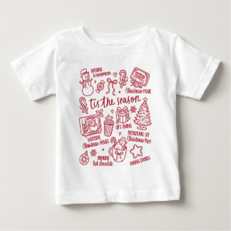 Camiseta Para Bebê Retro Whimsical Festive Red Christmas Doodles