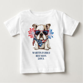Camiseta Para Bebê Reunião da família Red Blue Buldog em 4 de julho