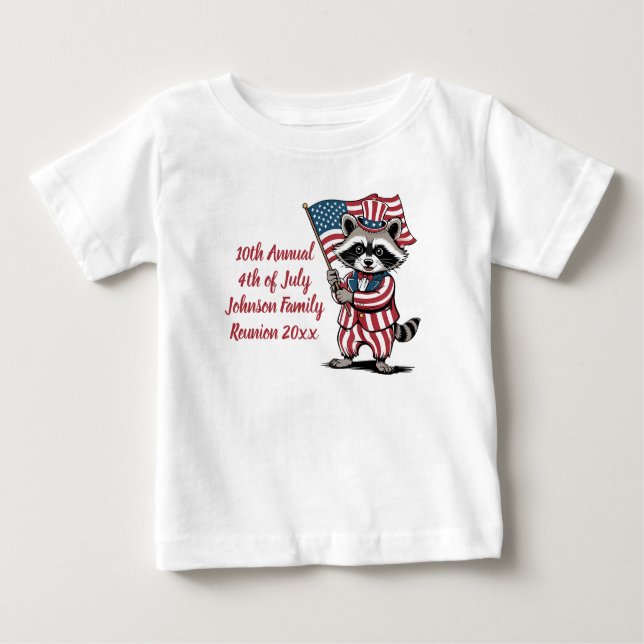 Camiseta Para Bebê Reunião Festiva Raccoon 4 de julho (Frente)