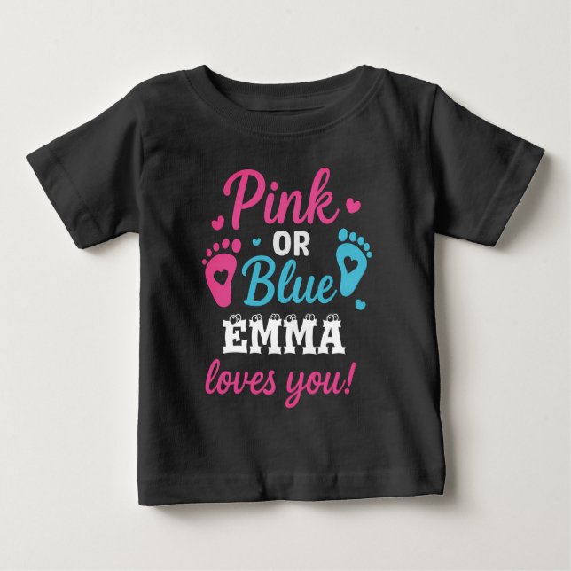 Camiseta Para Bebê Revelação de Gênero Personalizada Rosa ou Azul Bab (Frente)