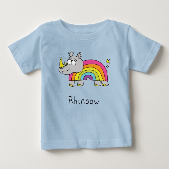 Camiseta Para Bebê Rhinbow Rhino Rainbow Kid's Baby T-Shirt (Frente)