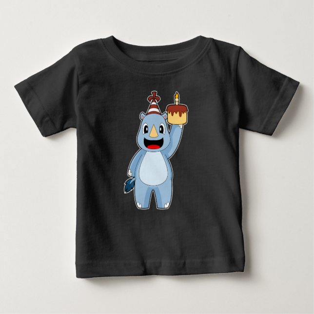 Camiseta Para Bebê Rhino Birthday Candle Cake (Frente)