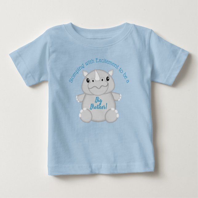 Camiseta Para Bebê Rhino Chá de fraldas Safari Azul (Frente)