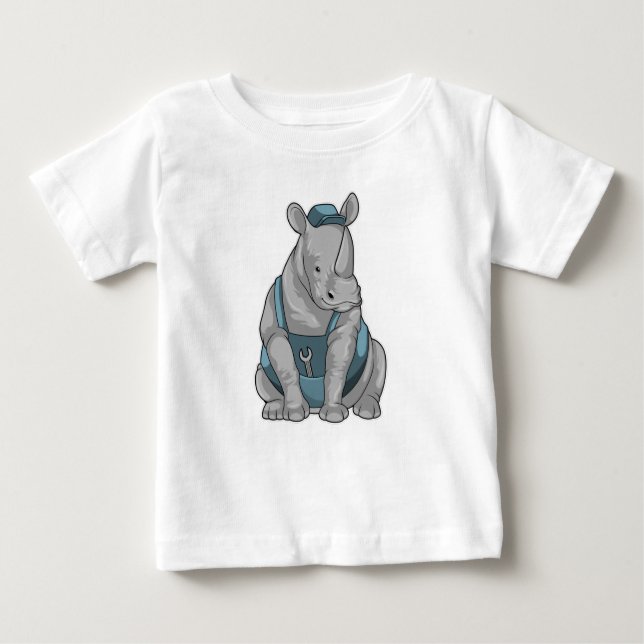 Camiseta Para Bebê Rhino como artesão com Wrench (Frente)