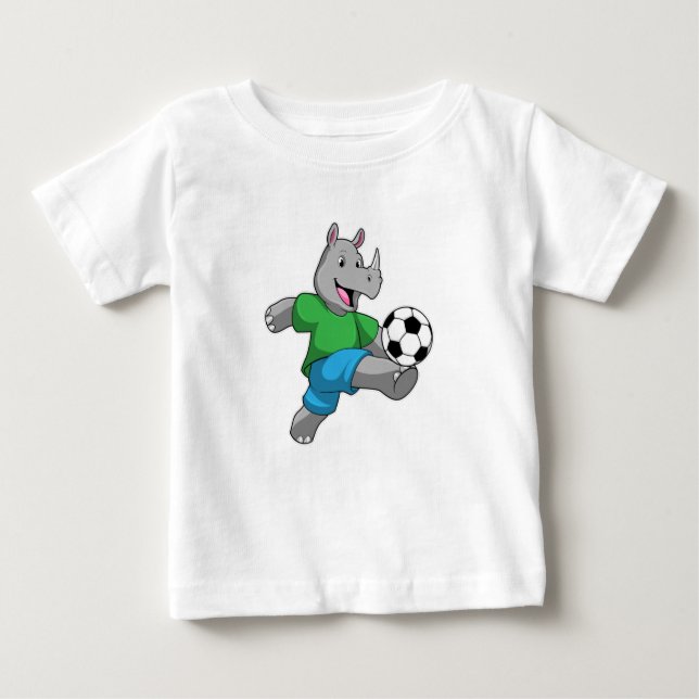 Camiseta Para Bebê Rhino como jogador de futebol com futebol (Frente)