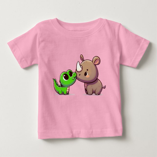 Camiseta Para Bebê Rhino crocodile  (Frente)