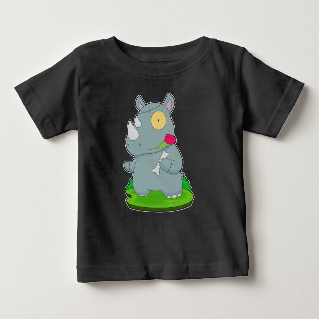 Camiseta Para Bebê Rhino Halloween Zombie (Frente)