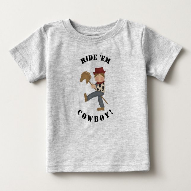 Camiseta Para Bebê Ride 'Em Cowboy (cabelo castanho) (Frente)