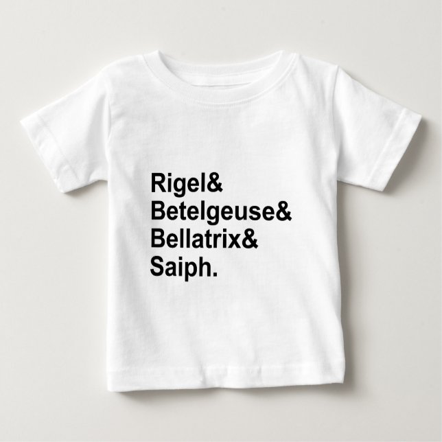 Camiseta Para Bebê Rigel Betelgeuse Bellatrix Saiph | Estrelas de Óri (Frente)