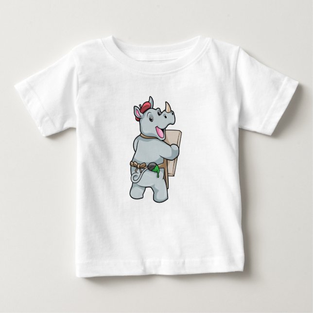 Camiseta Para Bebê Rino em pintura com cores (Frente)