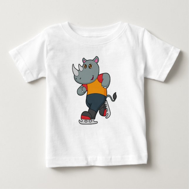 Camiseta Para Bebê Rino na patinação de gelo com skates de gelo (Frente)