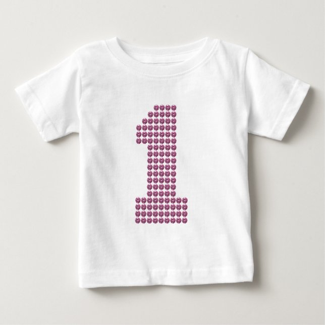 Camiseta Para Bebê Rinotraqueíte Impressa Rinestone Primeiro Aniversá (Frente)
