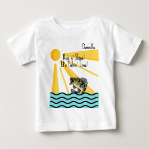 Camiseta Para Bebê "Rise n' Shine! É Hora de Pescar!" Personalizado